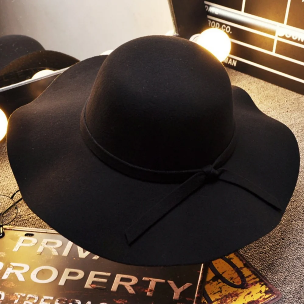 Felt Hat Large Brim Felt Vintage Women Wide Brim Floppy - Picture 2 of 5